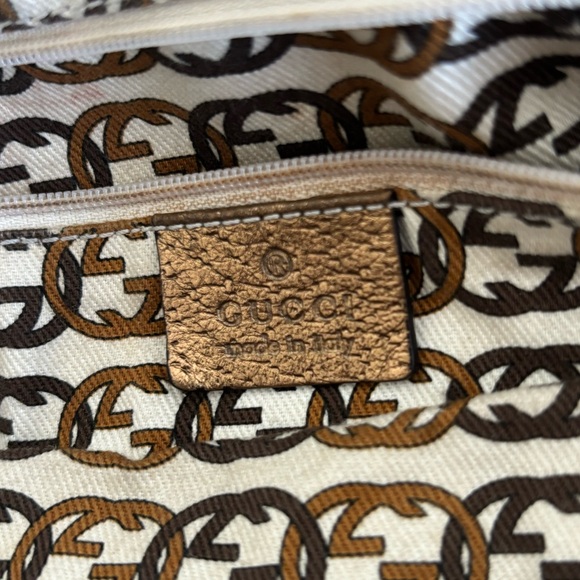 GUCCI Gold GG Pattern Canvas Shoulder Bag Authentic Gucci Link Inside Lining - Picture 10 of 11